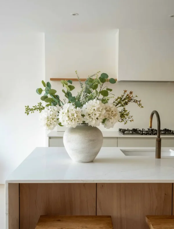 Eucalyptus & White Hydrangea Faux Arrangement
