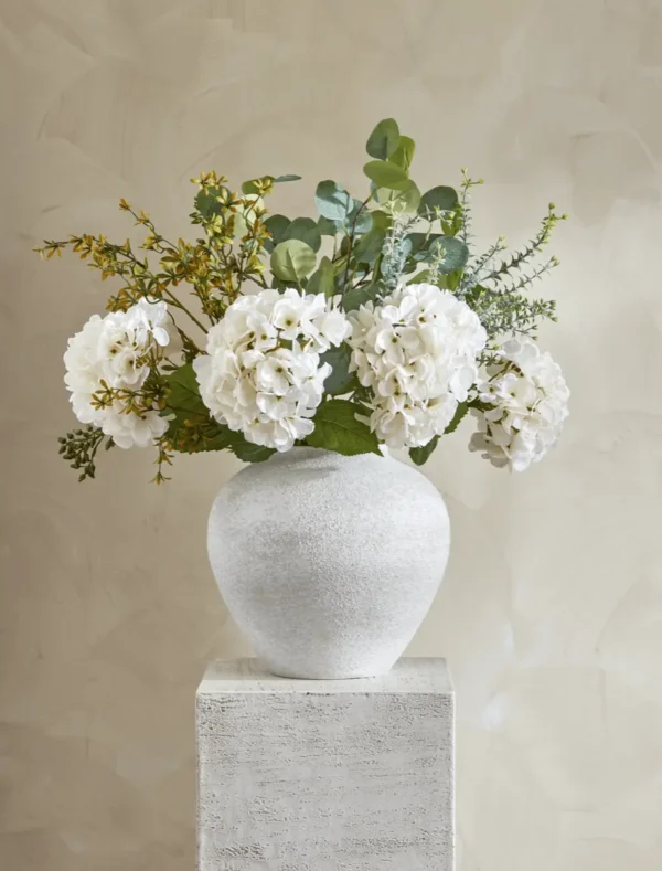 Eucalyptus & White Hydrangea Faux Arrangement