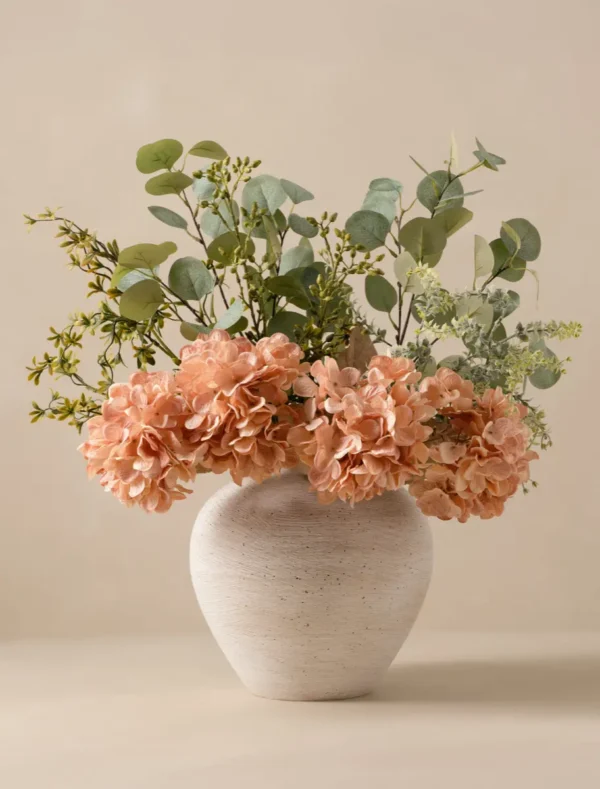 Eucalyptus & Apricot Hydrangea Faux Arrangement