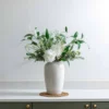 p133_g1 White Dahlia & Green Foliage Faux Arrangement