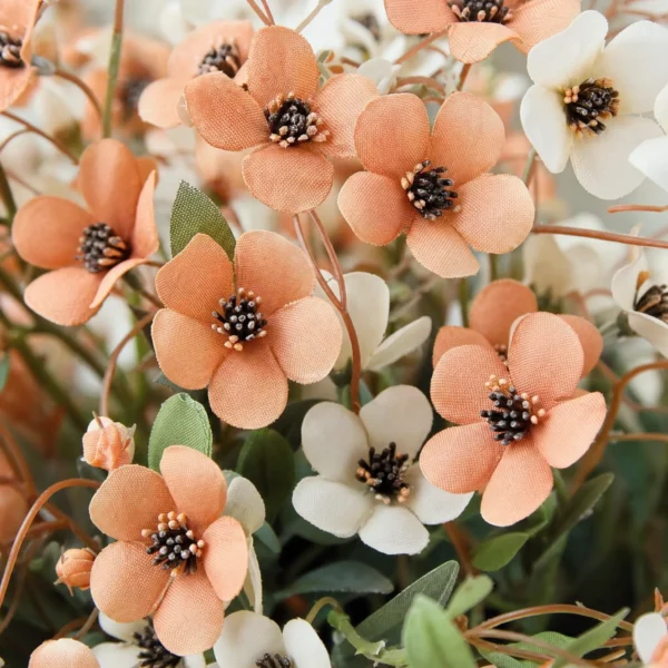 Close-up Detail - Petal and Stem Texture Peach & White Wildflower Faux Bouquet (12 Stems)