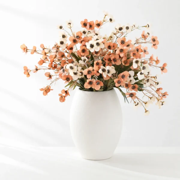 Hero Product Image - Premium Ceramic Vase Peach & White Wildflower Faux Bouquet (12 Stems)
