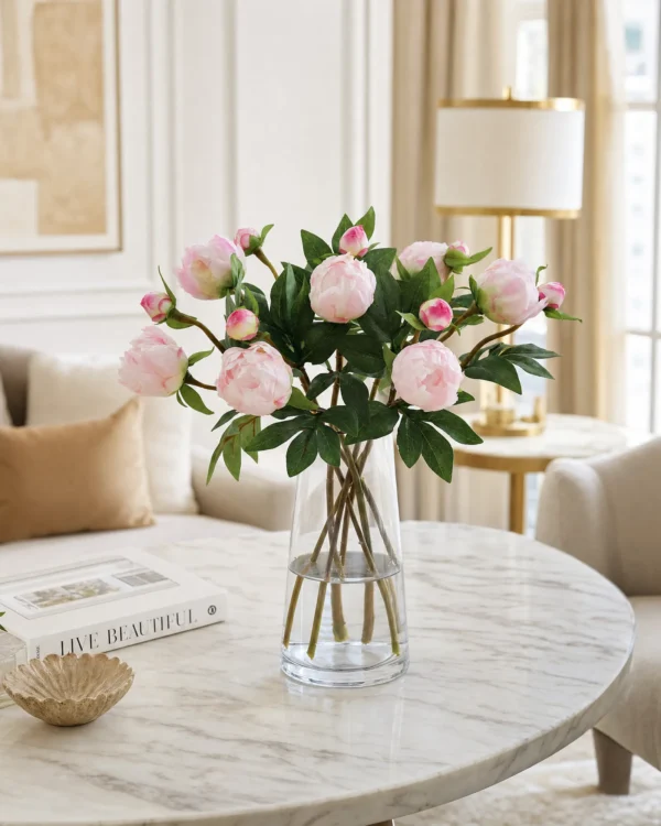 Lifestyle Image - Modern Home Interior Stella Premium Real-Touch Faux Peony Stem - Silk Peonies for Home Decor