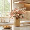 Lifestyle Scene - Modern Home Interior Peach & White Wildflower Faux Bouquet (12 Stems)