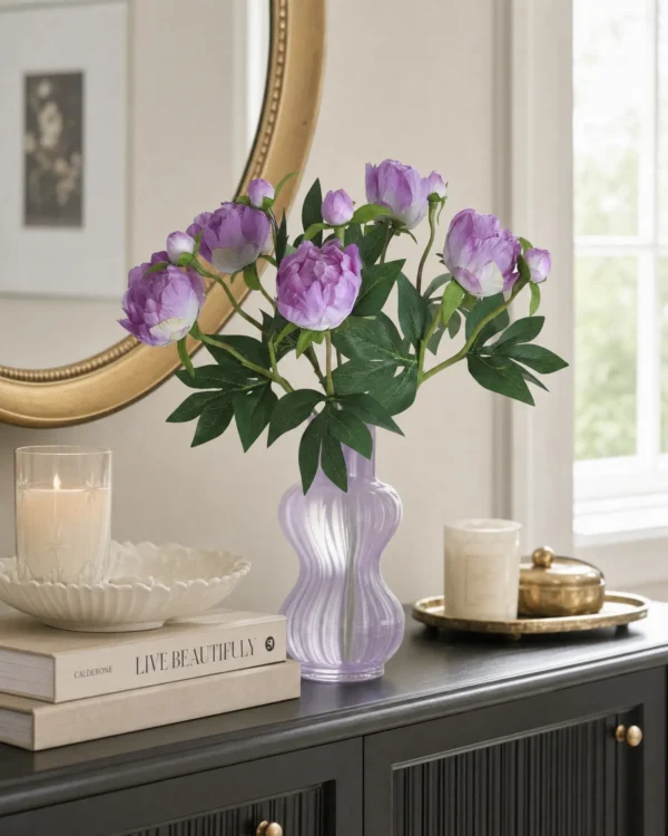Styling Image - Home Decoration (1) Premium Real-Touch Peony Bush - 18” Faux Silk Peonies for Home Decor