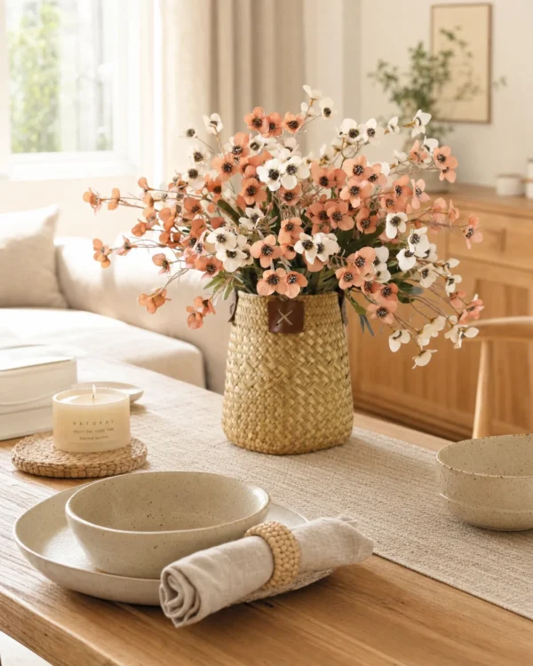 Styling Image - Home Decoration Setup Peach & White Wildflower Faux Bouquet (12 Stems)